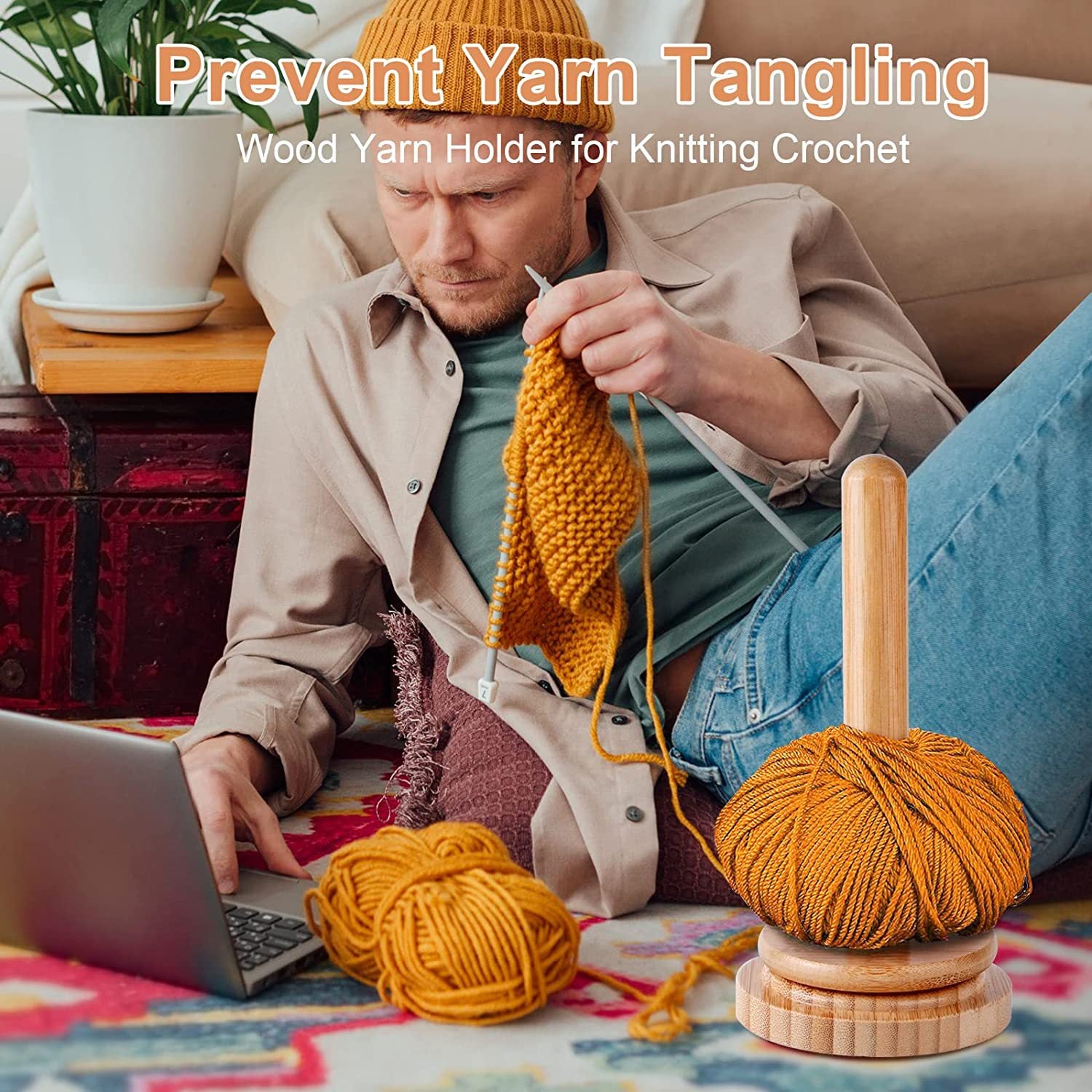 Wood Yarn Bracket Rotatable Solid Wood Roll Paper Holder