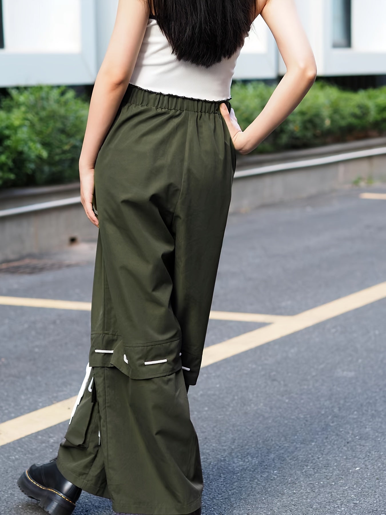  Casual Pants Women's Plus Solid Drawstring High Rise Loose Fit