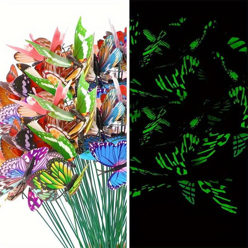 25pcs Glow In The Dark Luminous Butterfly Stakes Garden Lawn Decoration