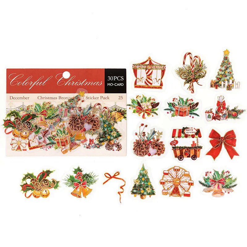 30pcs Christmas Theme Stickers Santa Claus Snowman Resin Waterproof Decorations