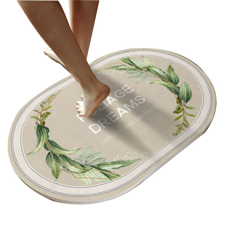 Leaf Pattern Bathroom Floor Mat Non slip Bath Rug Absorbent Carpet
