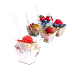 50pcs Clear Plastic Cups With 50pcs Spoon 2oz 60ml Reusable Mini Dessert Cup