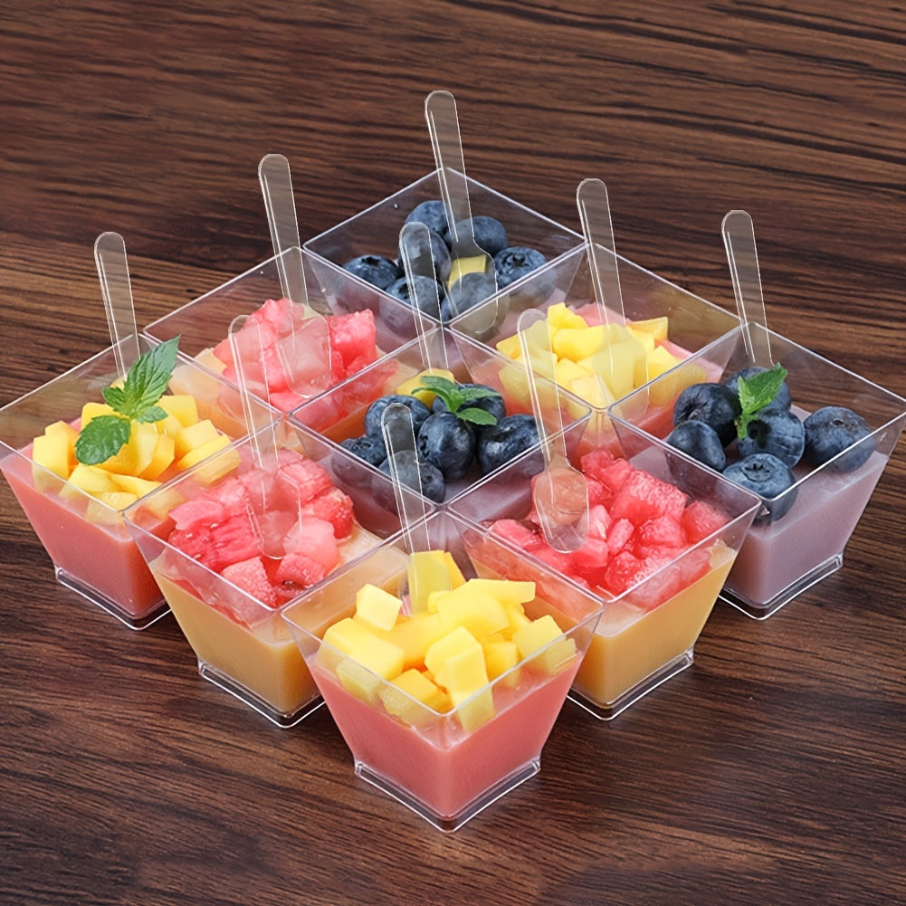 50pcs Clear Plastic Cups With 50pcs Spoon 2oz 60ml Reusable Mini Dessert Cup