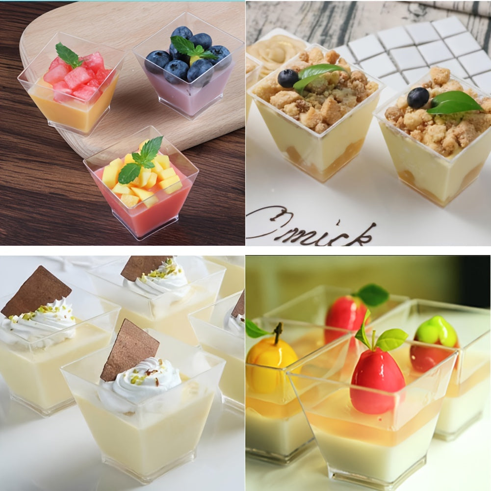 50pcs Clear Plastic Cups With 50pcs Spoon 2oz 60ml Reusable Mini Dessert Cup