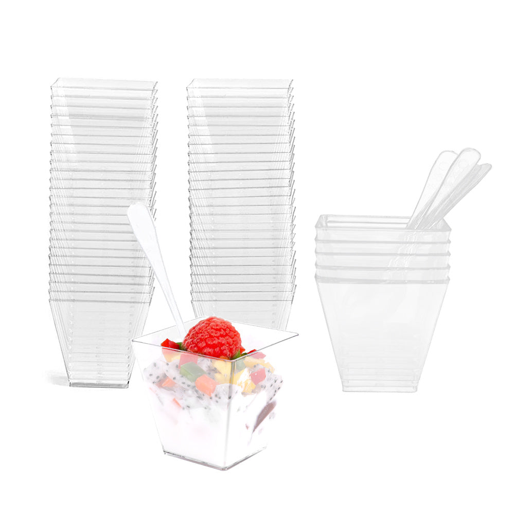 50pcs Clear Plastic Cups With 50pcs Spoon 2oz 60ml Reusable Mini Dessert Cup