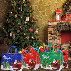 6pcs Christmas Gift Bags Reusable Handles Grocery Bags