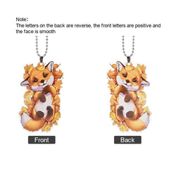 Orange Fox Maple Leaf Pendant Car Mirror Keychain Bag Pendant