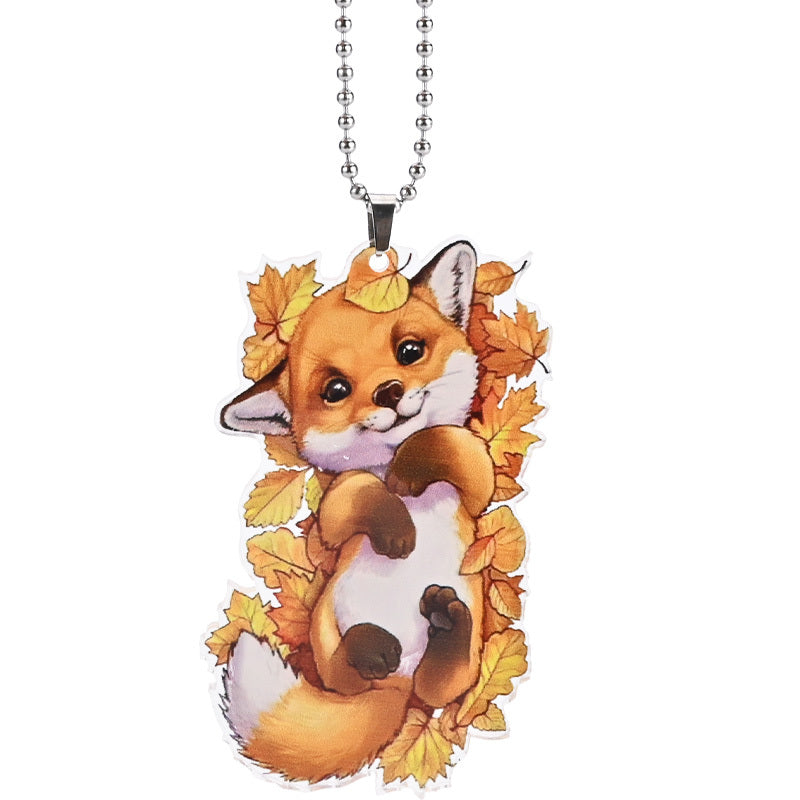 Orange Fox Maple Leaf Pendant Car Mirror Keychain Bag Pendant