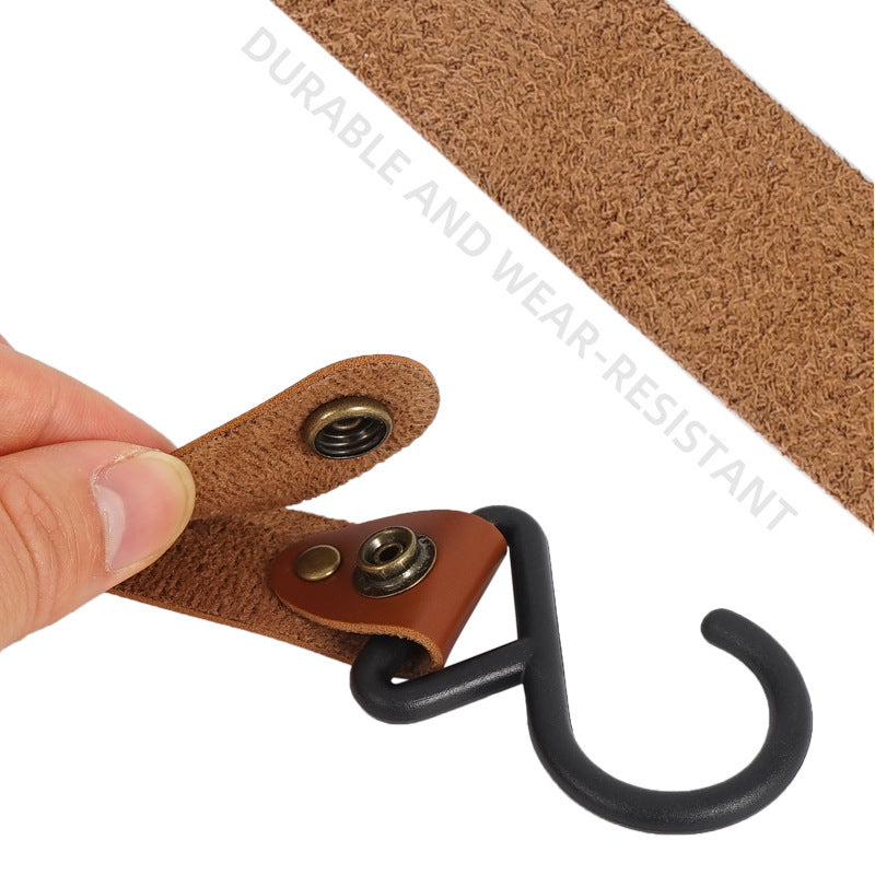 4pcs Outdoor Storage Leather Hook Tent Clothesline Hanging Buckle