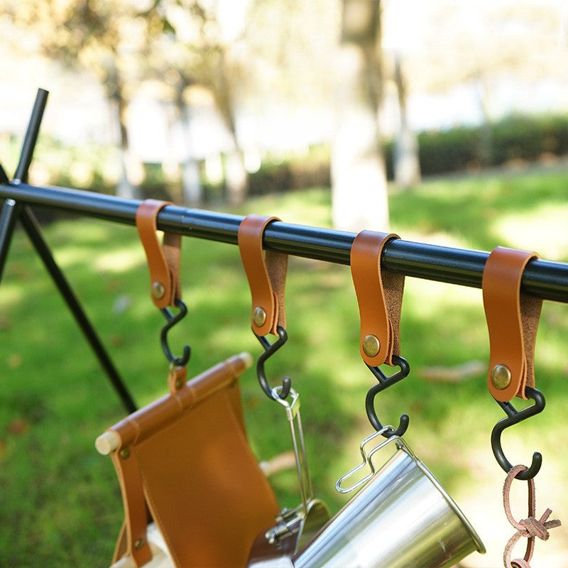 4pcs Outdoor Storage Leather Hook Tent Clothesline Hanging Buckle