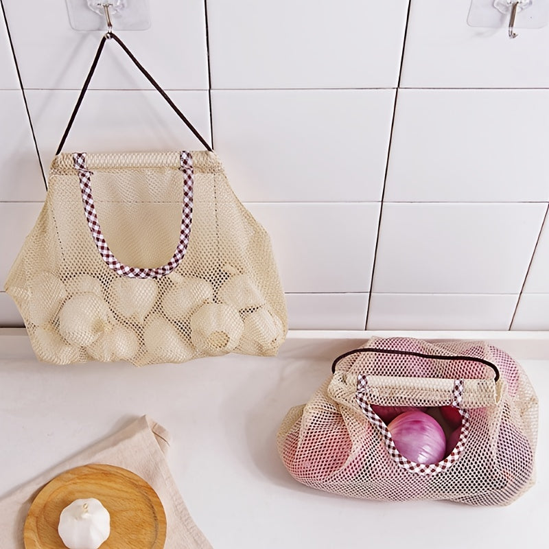 2pcs Veg/Fruit Mesh Storage Bags Onion Potato Hanging Bag Garlic Ginger Mesh
