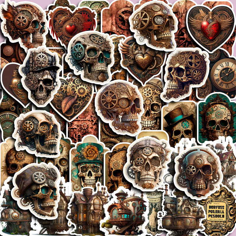 50pcs Steampunk Skeleton Stickers Waterproof Vinyl Stickers