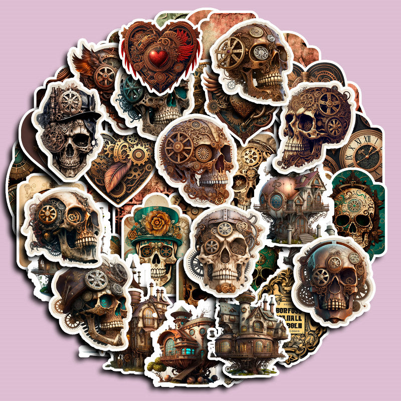 50pcs Steampunk Skeleton Stickers Waterproof Vinyl Stickers