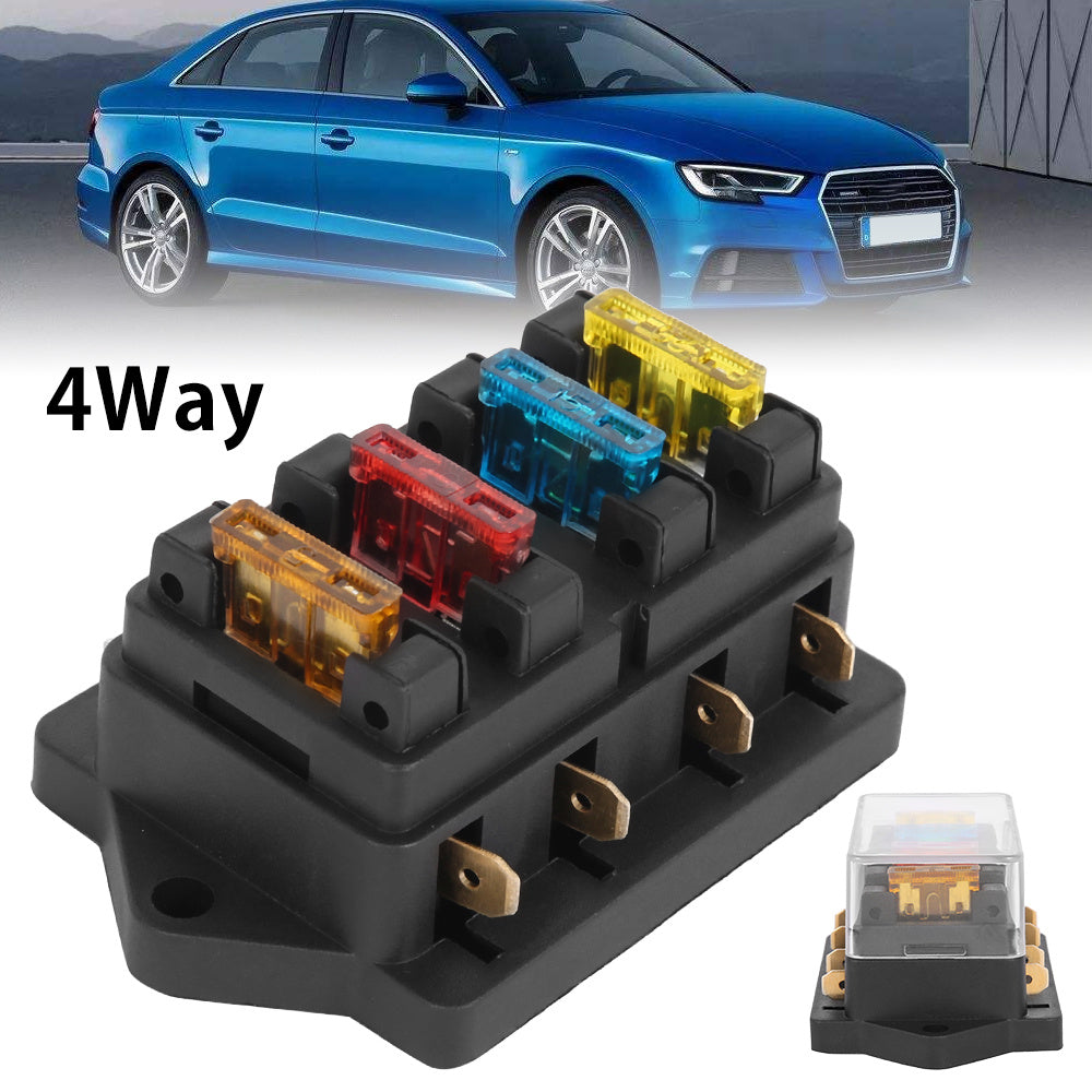 4 Way Car Fuse Block Waterproof Holder with 4 Blades