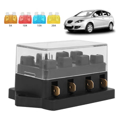 4 Way Car Fuse Block Waterproof Holder with 4 Blades