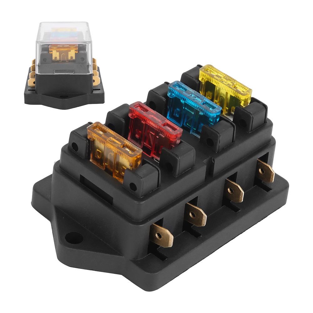 4 Way Car Fuse Block Waterproof Holder with 4 Blades