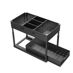 2 Tier Sliding Drawer Bathroom Under Sink Organizer with Hooks