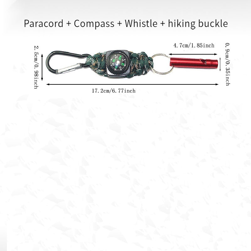 Hand Woven Emergency Key Chain With Compass Survival Whistle