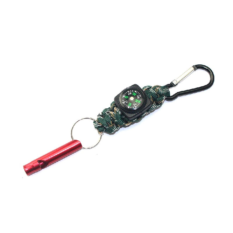 Hand Woven Emergency Key Chain With Compass Survival Whistle