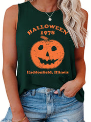  Halloween Casual Tank Top Women's Plus Pumpkin Print Vest Top