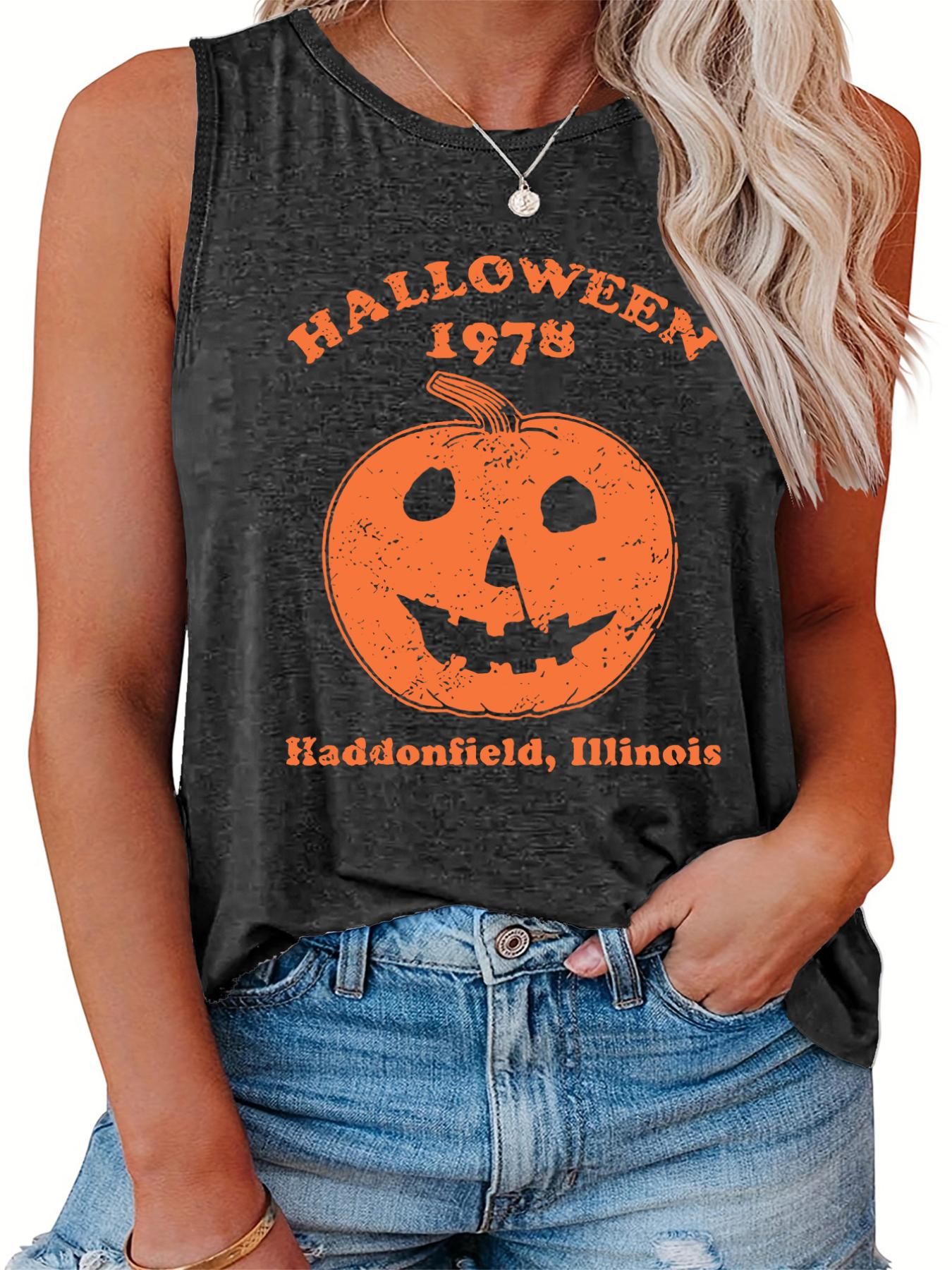  Halloween Casual Tank Top Women's Plus Pumpkin Print Vest Top