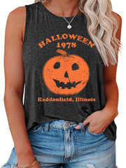  Halloween Casual Tank Top Women's Plus Pumpkin Print Vest Top