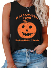  Halloween Casual Tank Top Women's Plus Pumpkin Print Vest Top