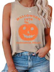  Halloween Casual Tank Top Women's Plus Pumpkin Print Vest Top