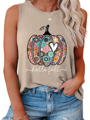 Floral Pumpkin & Slogan Print Plus Size Halloween Tank Top