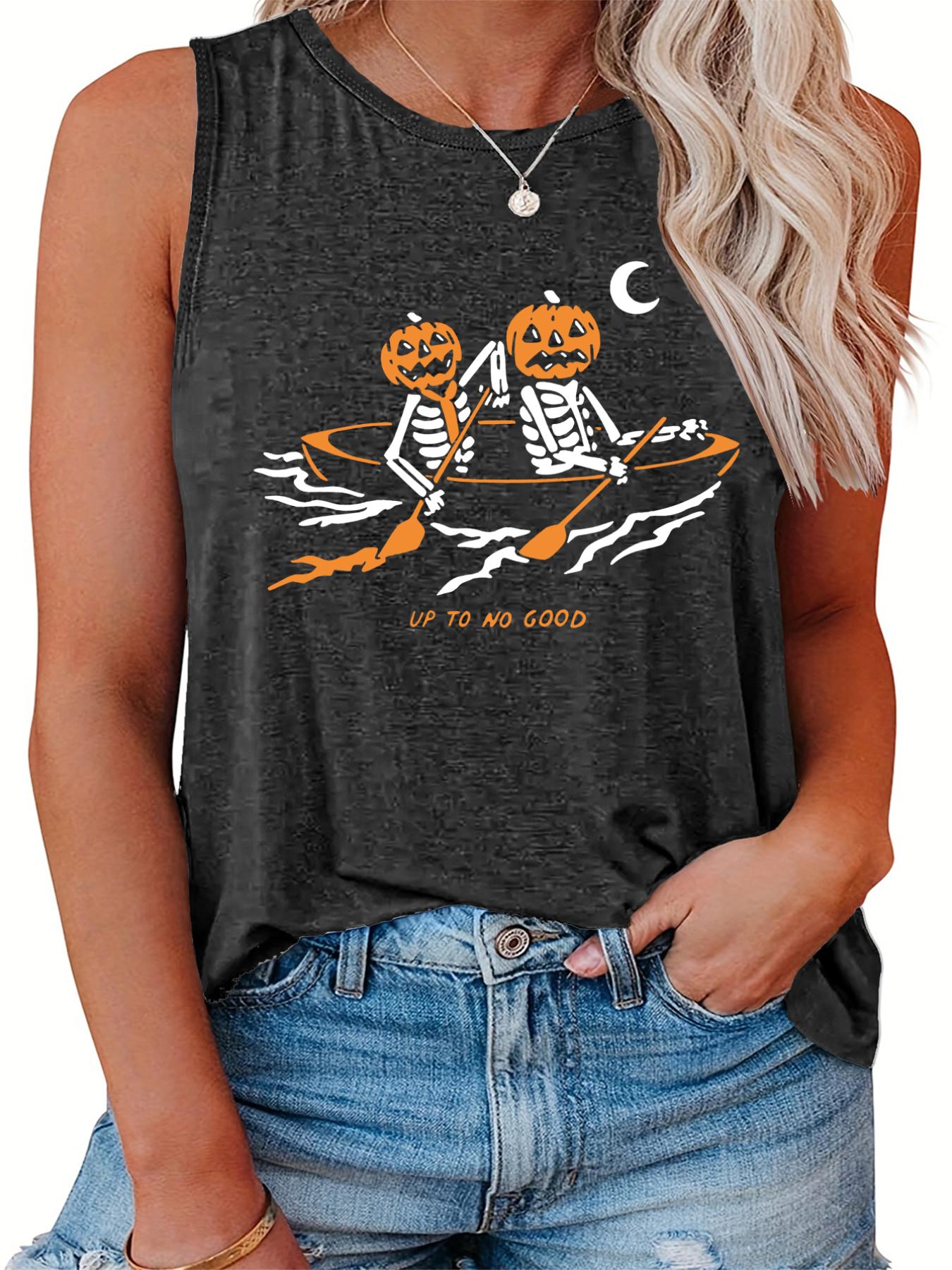 Funny Pumpkin Skull Plus Size Halloween Tank Top