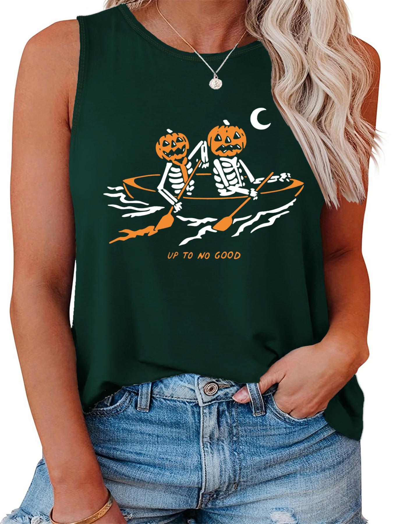Funny Pumpkin Skull Plus Size Halloween Tank Top