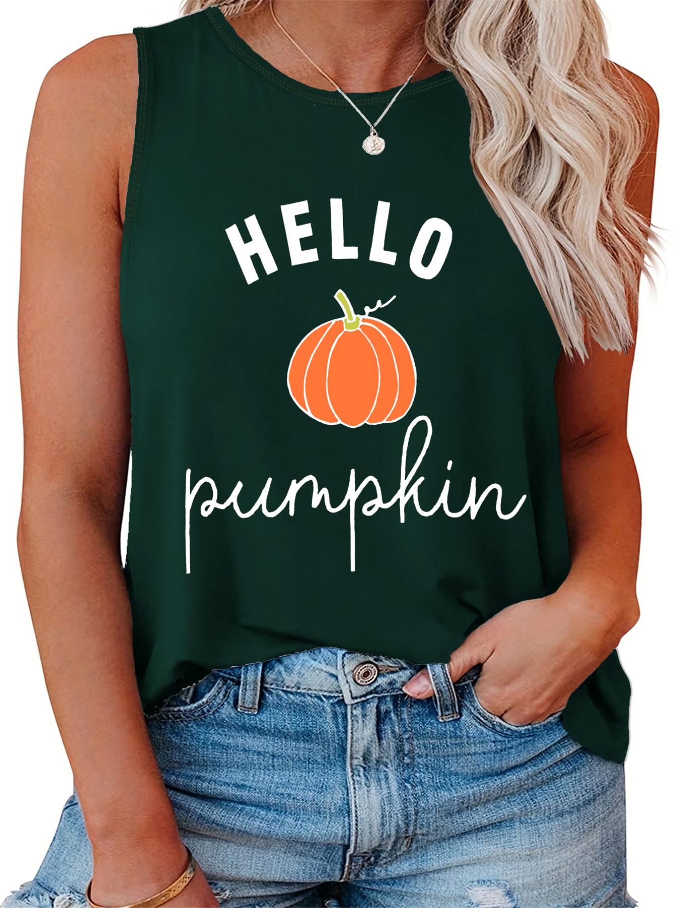 Women's Plus Pumpkin Print Casual Tank Top for Halloween