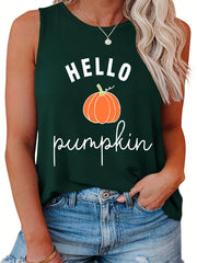 Women's Plus Pumpkin Print Casual Tank Top for Halloween