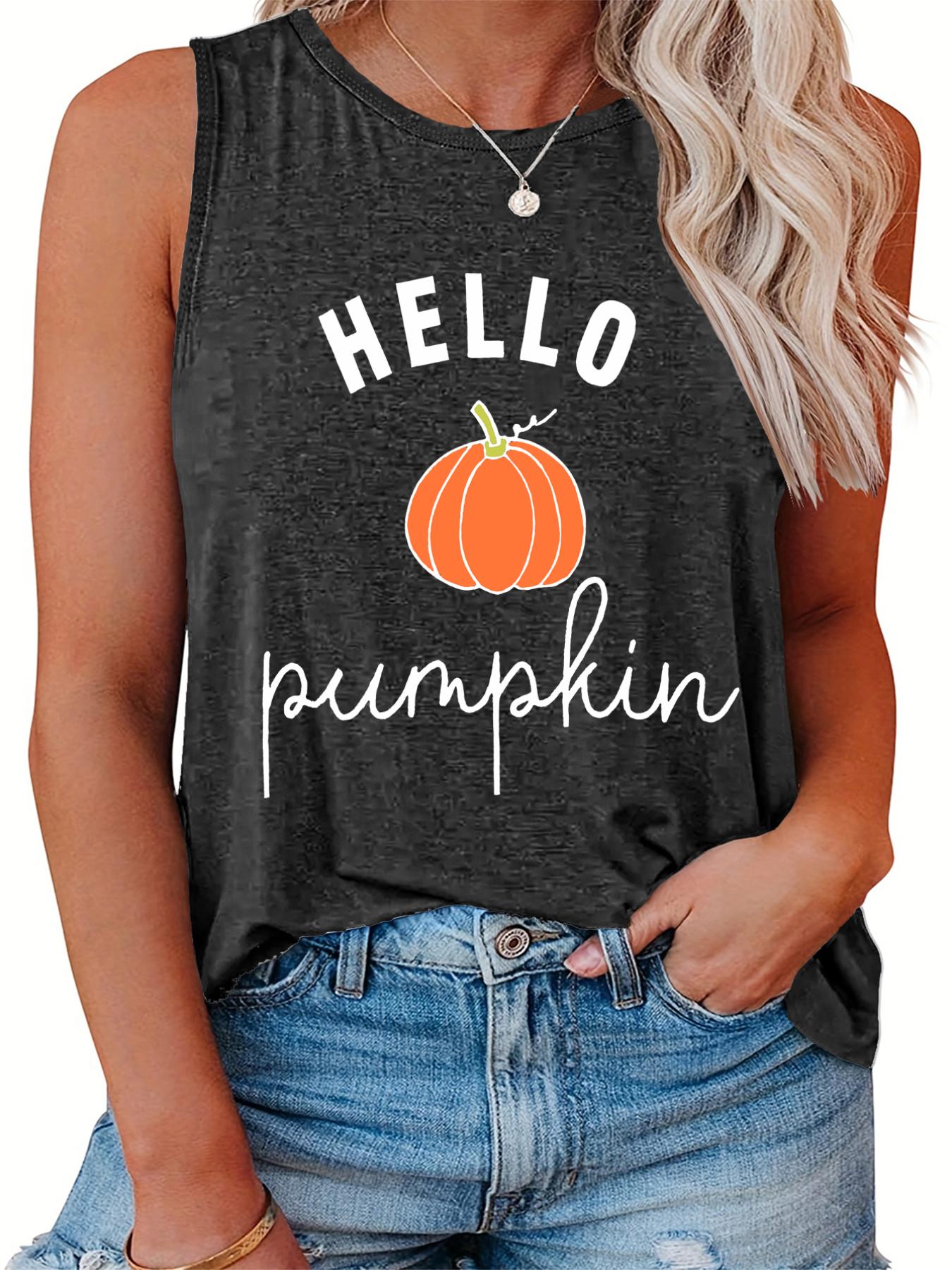 Women's Plus Pumpkin Print Casual Tank Top for Halloween