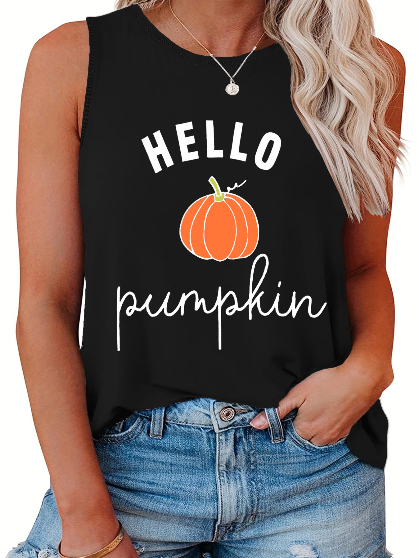 Women's Plus Pumpkin Print Casual Tank Top for Halloween