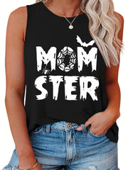 Halloween Casual Tank Top Women's Plus Art Letter & Bat Print Vest