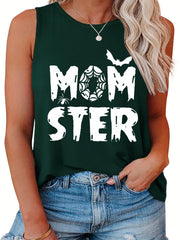  Halloween Casual Tank Top Women's Plus Art Letter & Bat Print Vest
