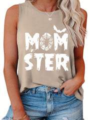  Halloween Casual Tank Top Women's Plus Art Letter & Bat Print Vest