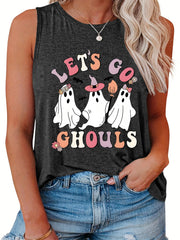  Halloween Ghost Print Tank Top Women's Plus Casual Vest
