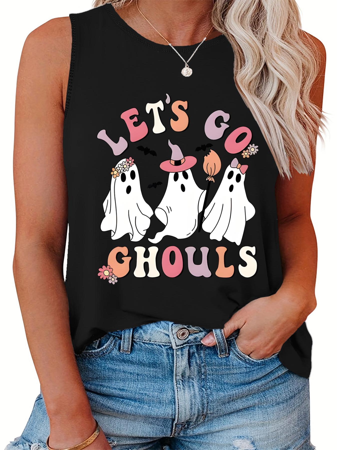  Halloween Ghost Print Tank Top Women's Plus Casual Vest
