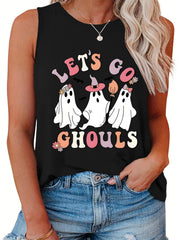  Halloween Ghost Print Tank Top Women's Plus Casual Vest