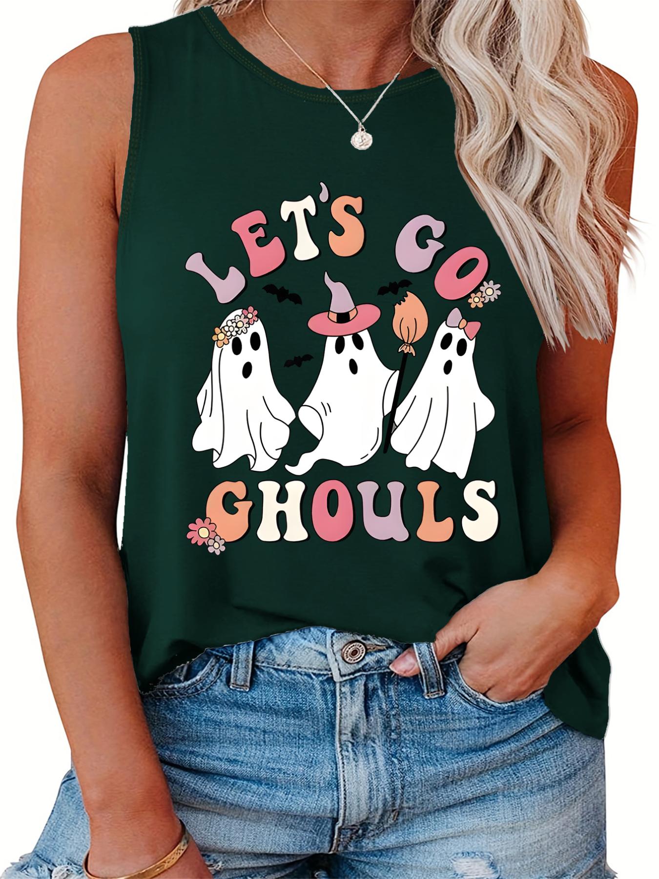  Halloween Ghost Print Tank Top Women's Plus Casual Vest