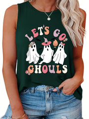  Halloween Ghost Print Tank Top Women's Plus Casual Vest