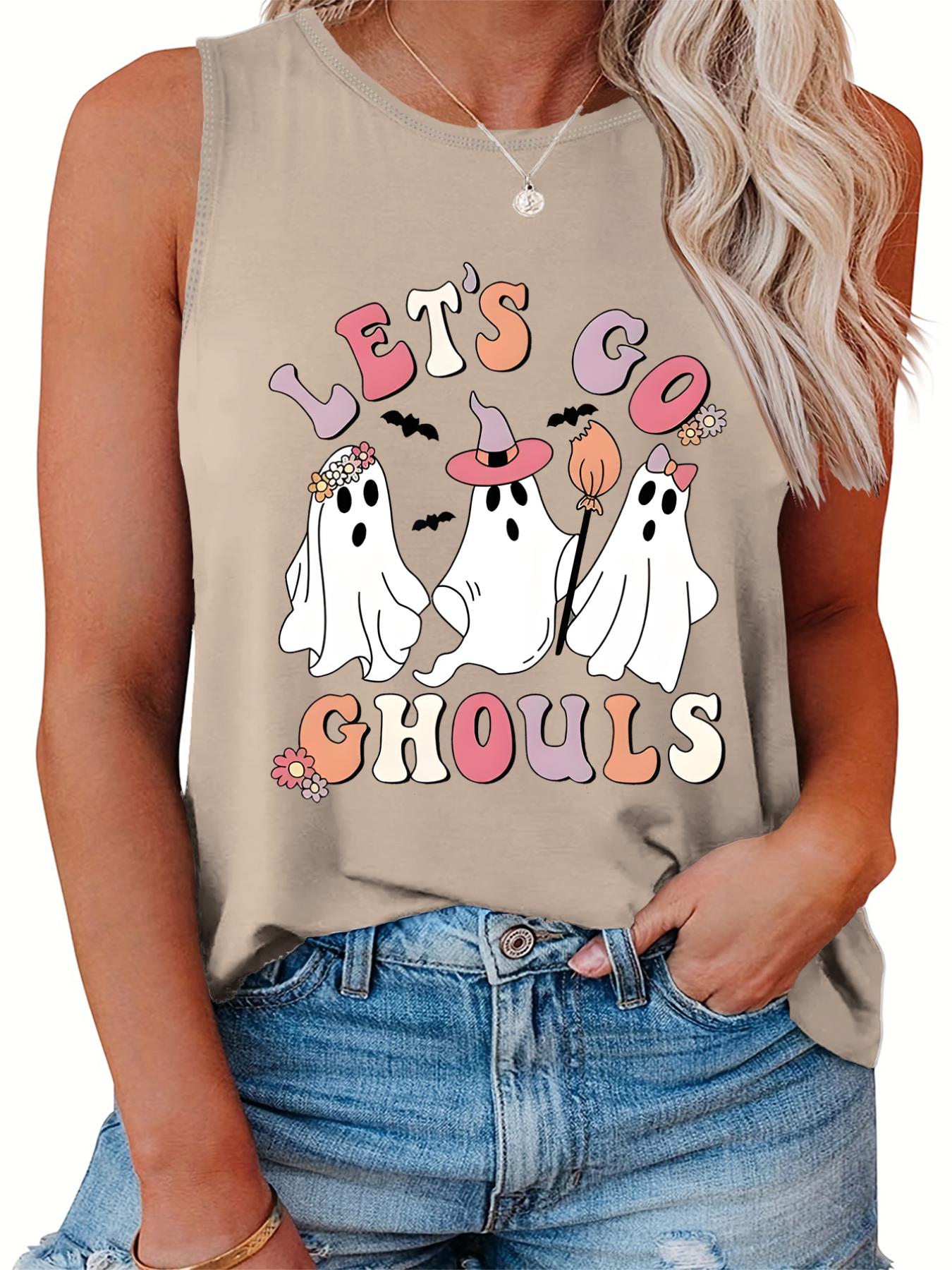  Halloween Ghost Print Tank Top Women's Plus Casual Vest