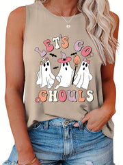  Halloween Ghost Print Tank Top Women's Plus Casual Vest