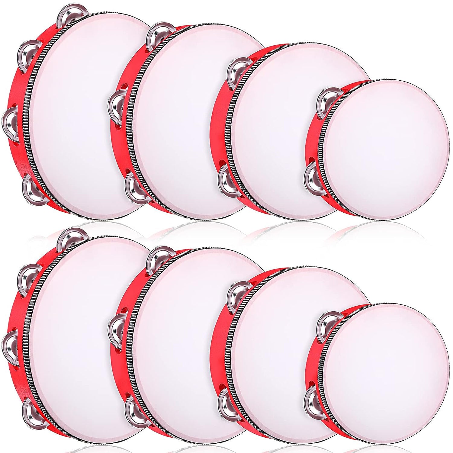 Red Wooden Handheld Tambourine with Single Row Metal Jingles