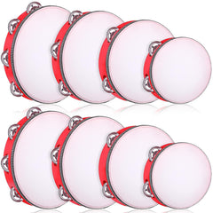 Red Wooden Handheld Tambourine with Single Row Metal Jingles
