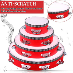 Red Wooden Handheld Tambourine with Single Row Metal Jingles