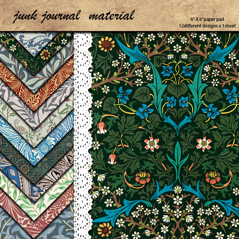 12 Sheets Large Retro Journal Material Paper for DIY Backgrounds