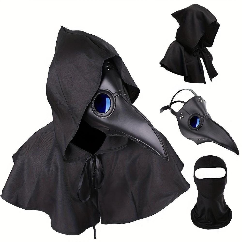 3pcs Halloween Horror Costume Set: Bird Mouth Mask, Cape & Balaclava